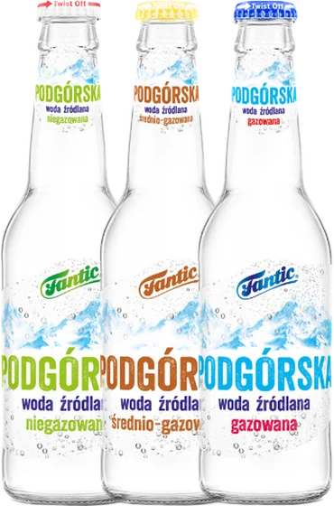 Woda źródlana Podgórska w szklanych butelkach 330 ml — niegazowana, średnio gazowana i gazowana